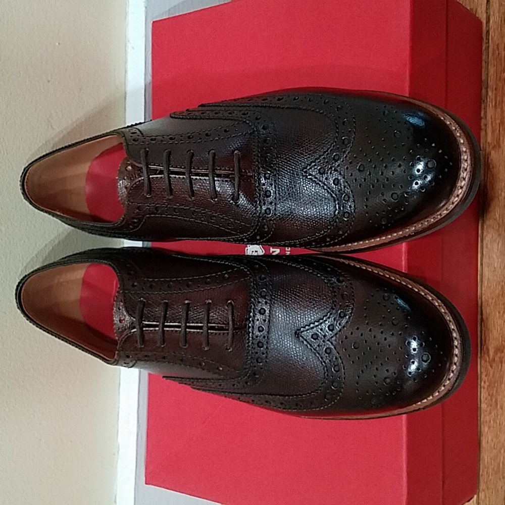 Grenson Stanley Brogue Shoes (Grain Leather) - Dark Brown